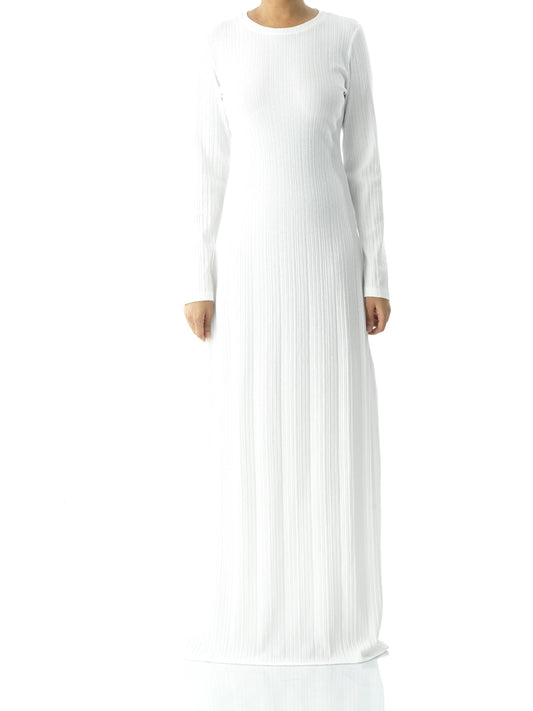 White Julia Ribbed Round Neck maxi dress Kabayare