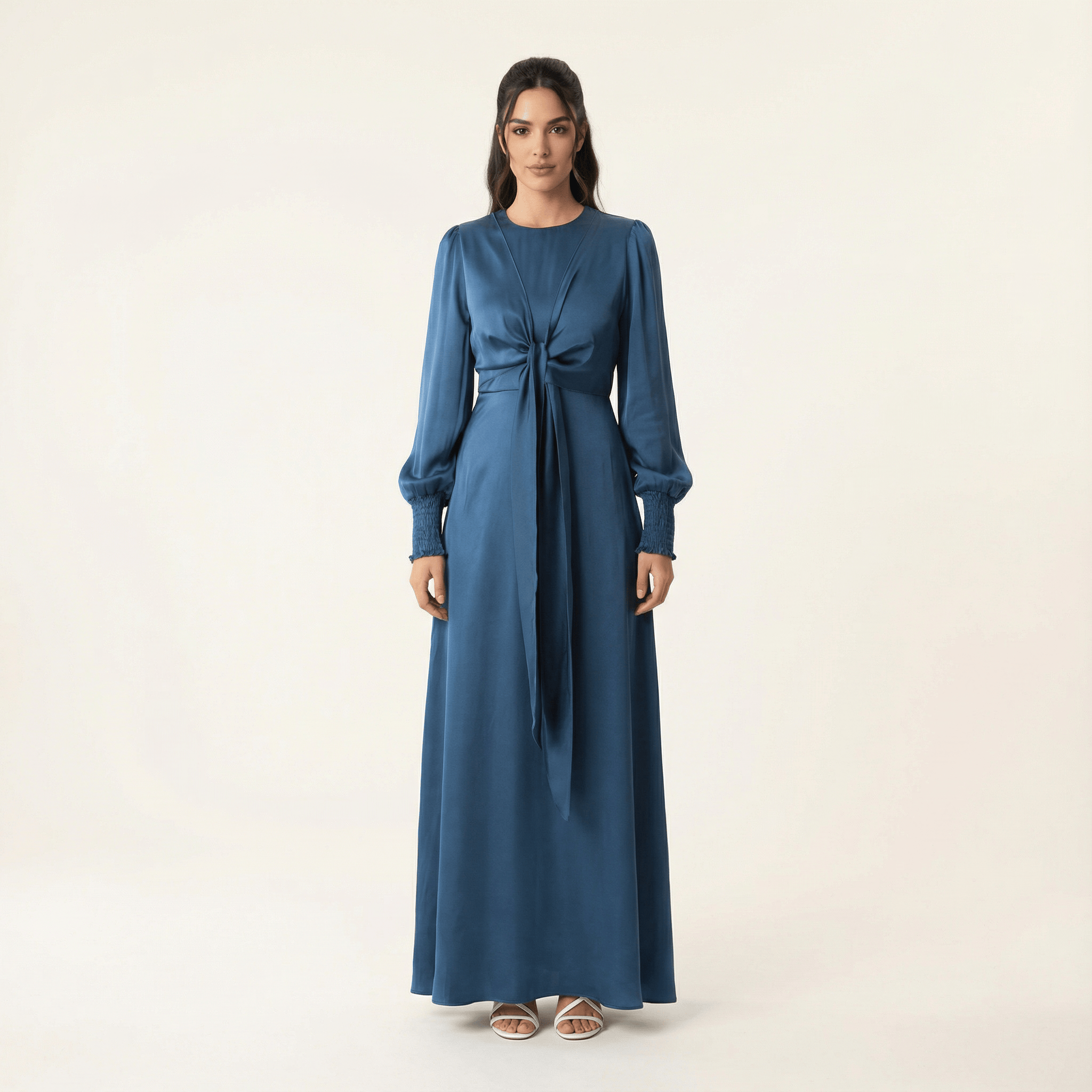 Teal luxurious satin modest maxi dress - Modest Rose Teal luxurious satin modest maxi dress - Modest Rose